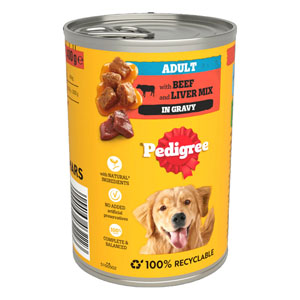 Pedigree Complete Wet Dog Food Cans Chunks in Gravy Beef & Liver Mix 400g