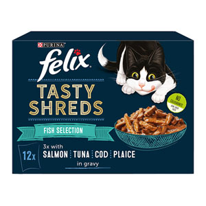 Felix Tasty Shreds Cat Food Pouches Fish Selection in Jelly  12 x 80g