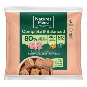 Natures Menu Frozen Raw Complete Dog Food 80/20 Rabbit & Turkey Nuggets 1kg