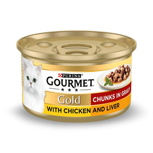 Gourmet Gold Complete Adult Cat Food Tin Chicken & Liver Chunks in Gravy 85g