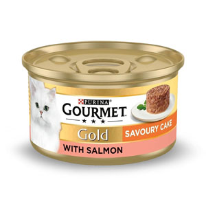 Gourmet Gold Complete Adult Cat Food Tin Savoury Cake Salmon 85g