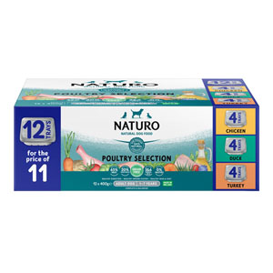 Naturo Grain Free Complete Dog Food Trays Adult Poultry Selection 12x400g