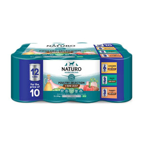 Naturo Grain Free Complete Dog Food Cans Poultry Selection in Gravy 12x390g
