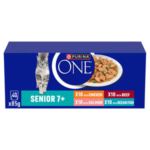 Purina ONE Complete Wet Cat Senior 7+ Chicken, Beef, Salmon & Fish 40x85g