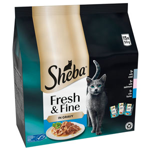 Sheba Fresh & Fine Cod, Salmon & Tuna in Gravy 15 x 50g