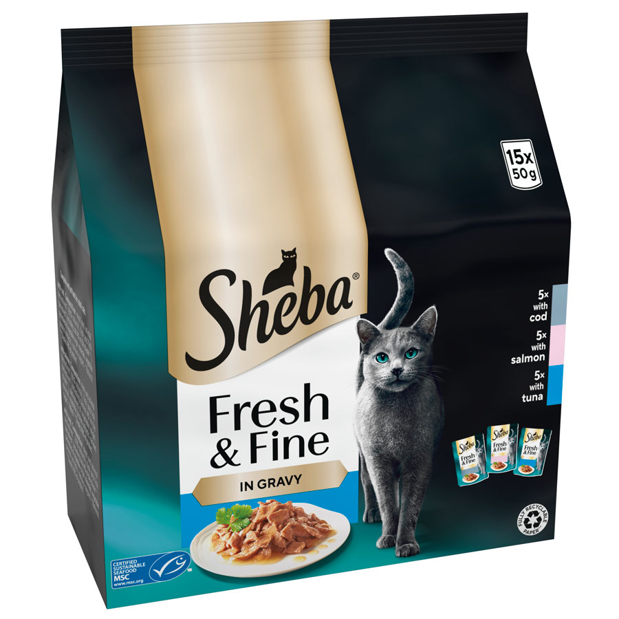 Sheba Fresh & Fine Cod, Salmon & Tuna in Gravy 15 x 50g