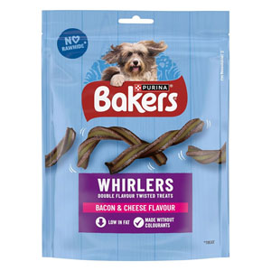 Bakers Whirlers Dog Treats Bacon & Cheese  130g