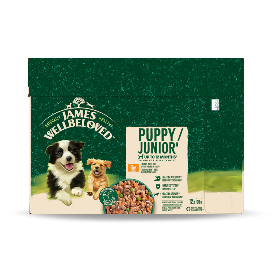 James Wellbeloved Complete Wet Dog Food Puppy/Junior Turkey in Gravy 12x90g