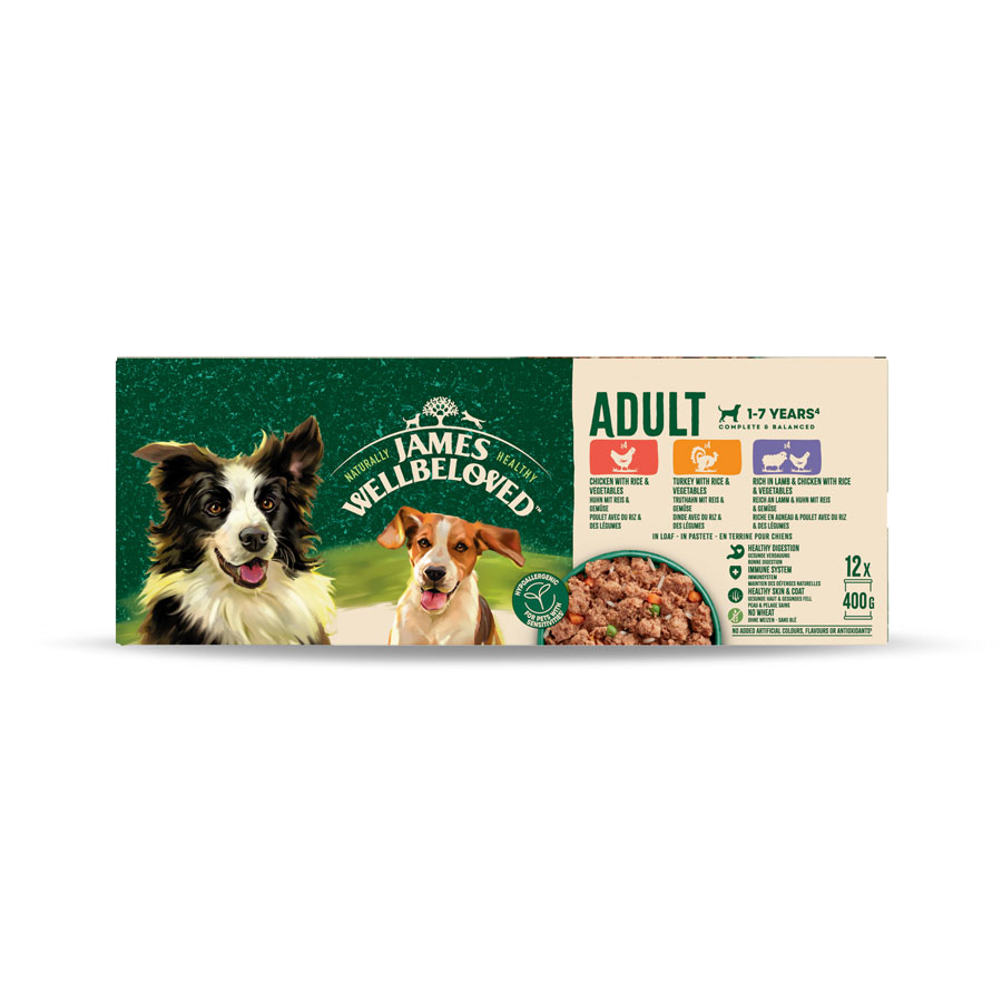 James Wellbeloved Complete Wet Dog Food Tins Adult Variety 12 x 400g